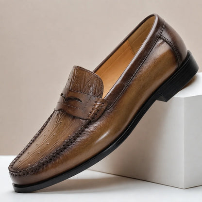 Men's Embossed Penny Loafers – product view | Hensley London