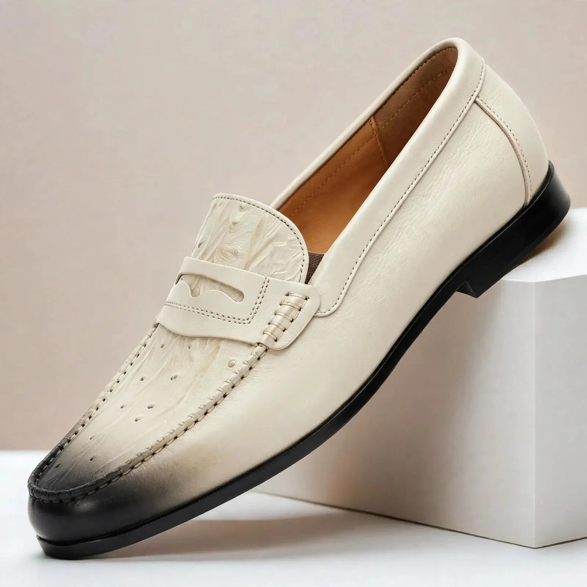 Men's Embossed Penny Loafers – product view | Hensley London