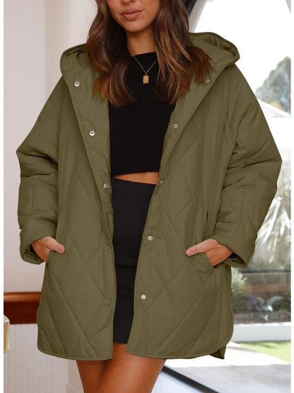 Women's Oversized Hooded Padded Coat – product view | Hensley London