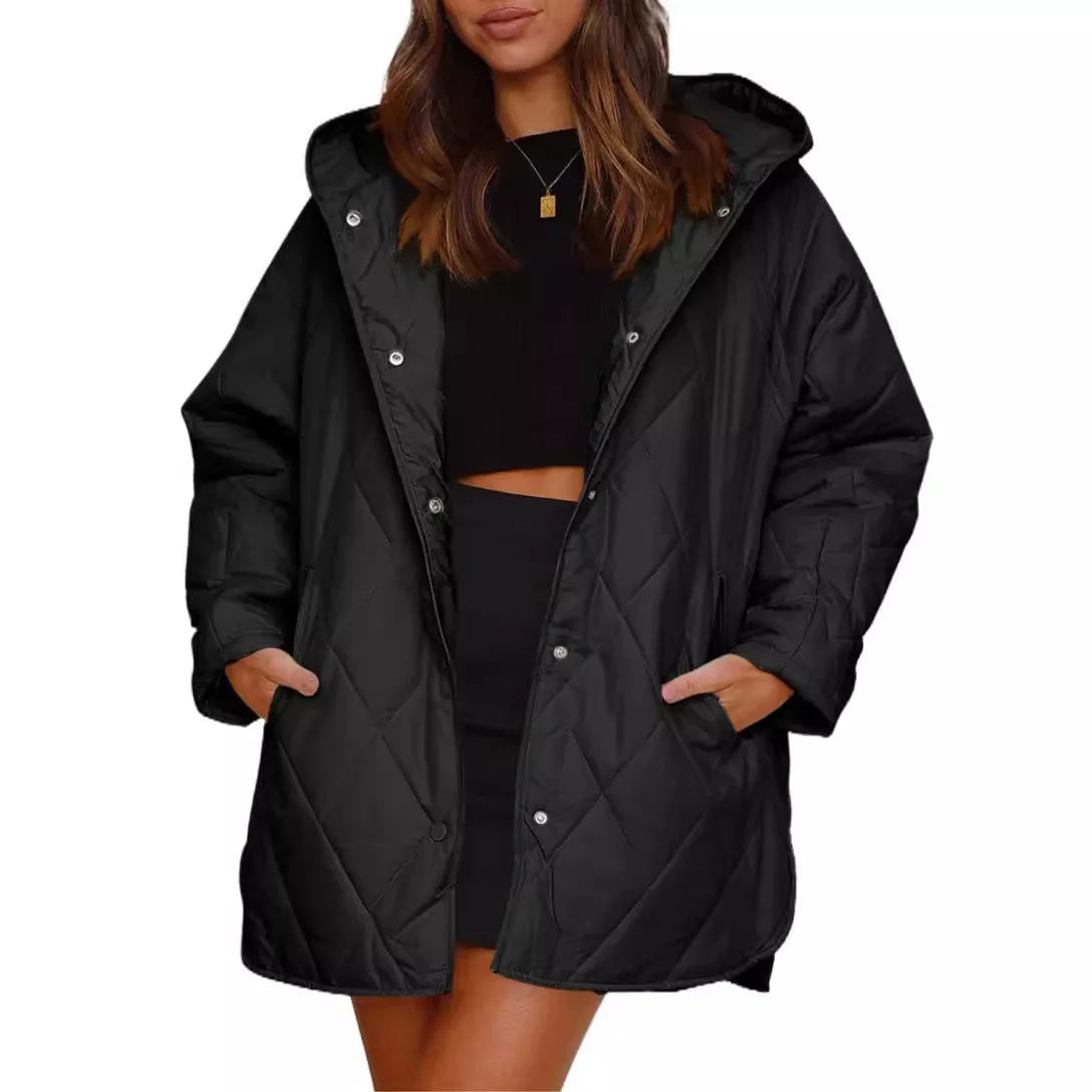 Women's Oversized Hooded Padded Coat in Black – additional product view | Hensley London