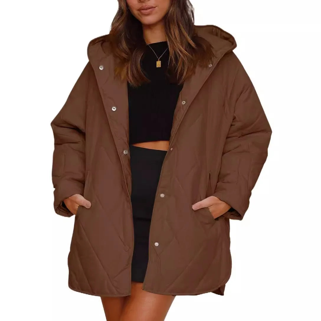 Women's Oversized Hooded Padded Coat in Brown – additional product view | Hensley London