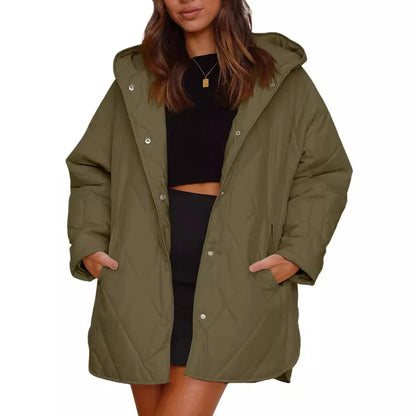 Women's Oversized Hooded Padded Coat in Green – additional product view | Hensley London