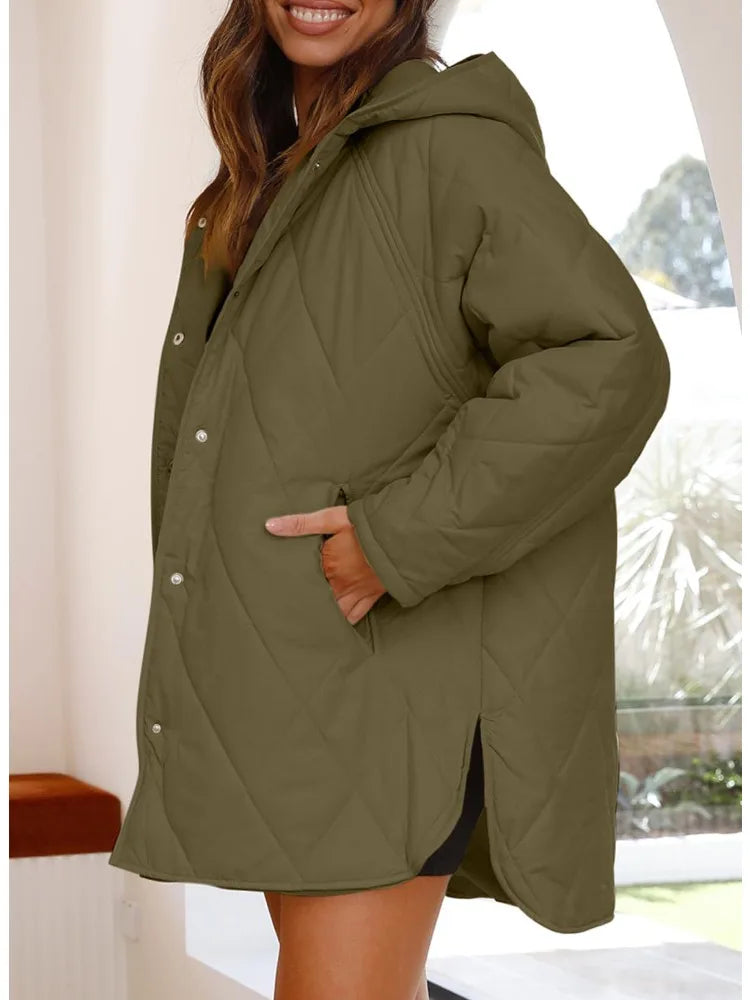 Women's Oversized Hooded Padded Coat – additional product view | Hensley London