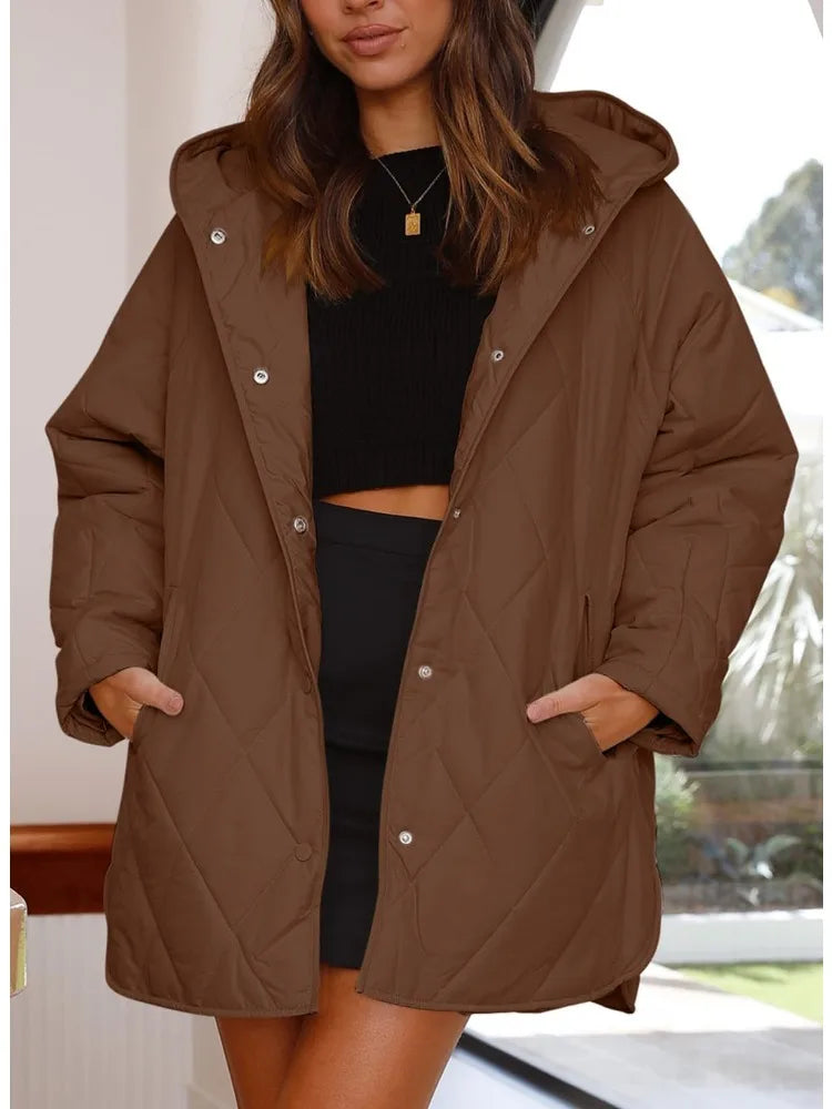 Women's Oversized Hooded Padded Coat – additional product view | Hensley London