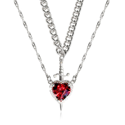 Couples Necklace Set - Matching Heart and Sword Pendants in Gold and Silver - Couple Jewelry Necklace for Him and Her