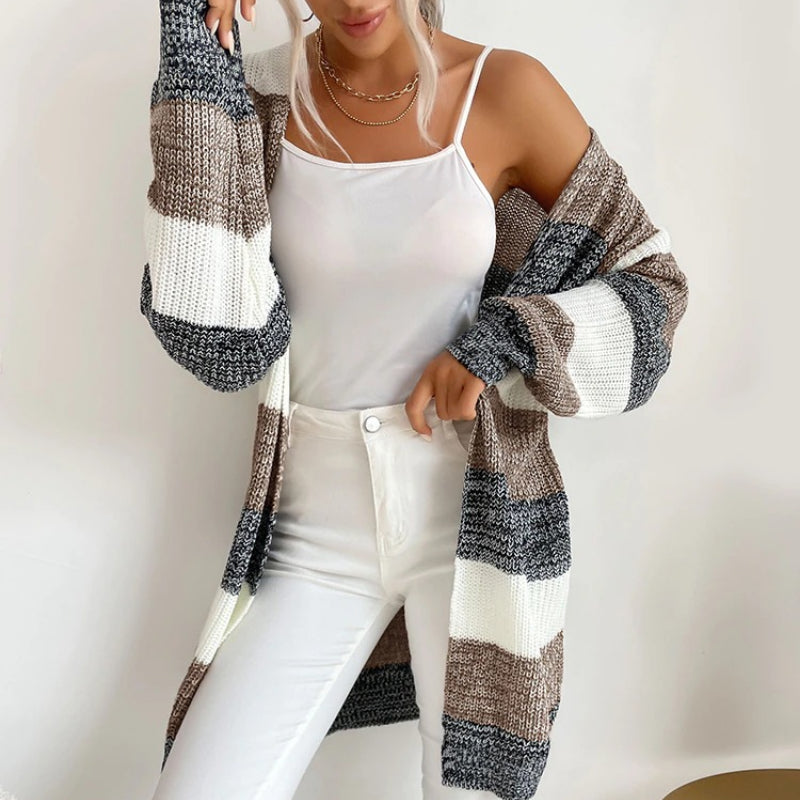 Cozy Long Sleeve Patchwork Style Knitted Winter Outdoor Cardigans 1