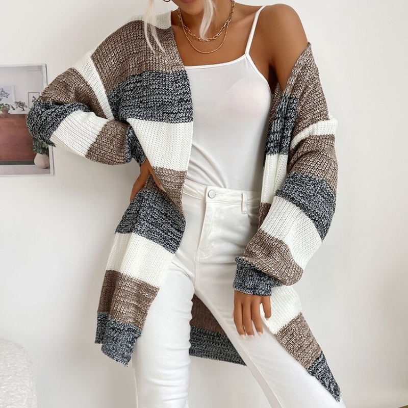 Cozy Long Sleeve Patchwork Style Knitted Winter Outdoor Cardigans 9