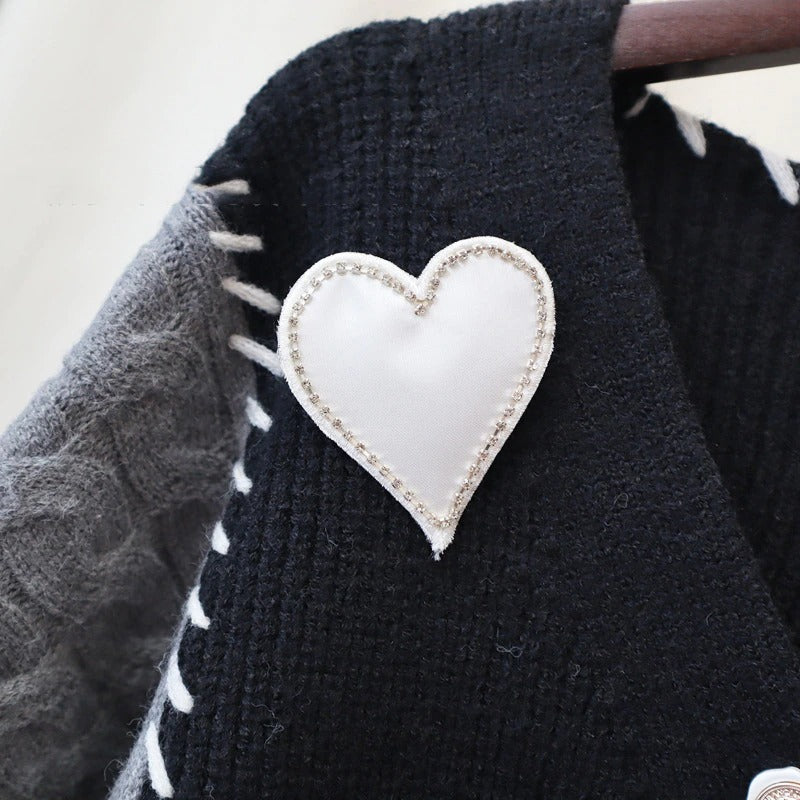 Cozy Love Heart Patchwork Design Knitted Cardigan Sweaters 1