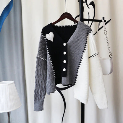 Cozy Love Heart Patchwork Design Knitted Cardigan Sweaters 6