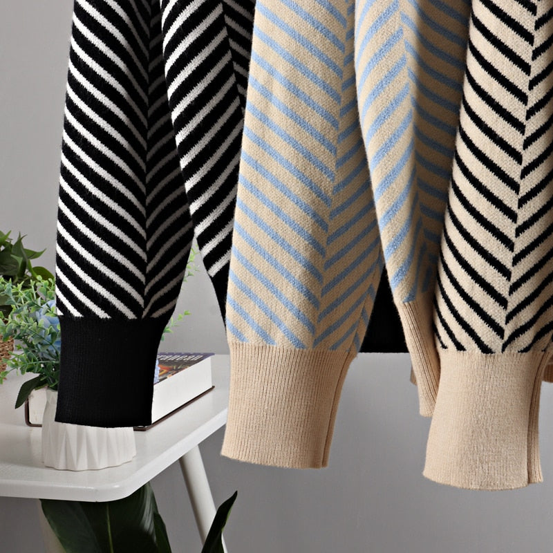 Cozy Stripe Standard Collar Cardigan 3