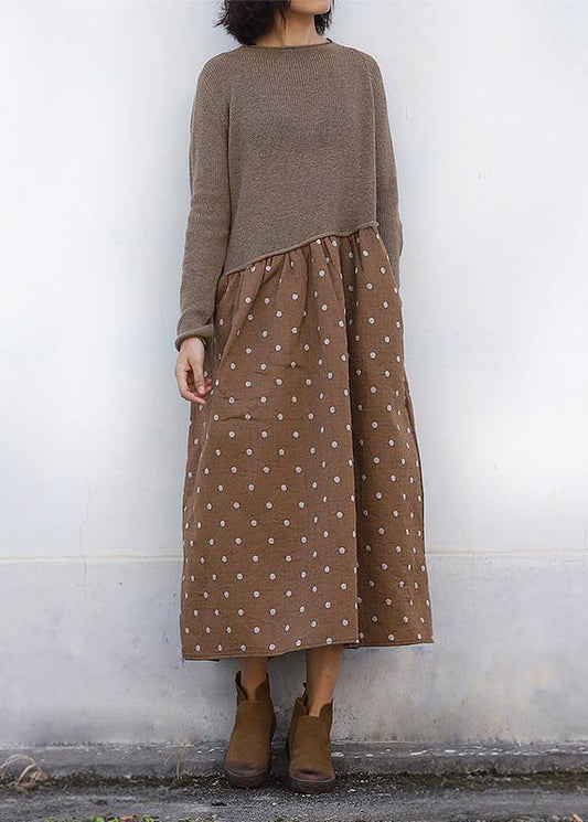 Women's Tunic Sweater Brown Cotton Linen Blend - 1