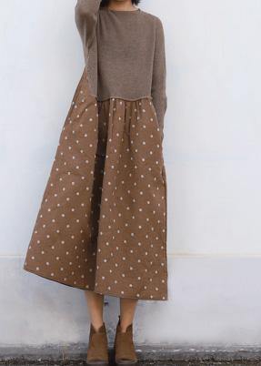 Women's Tunic Sweater Brown Cotton Linen Blend - 2