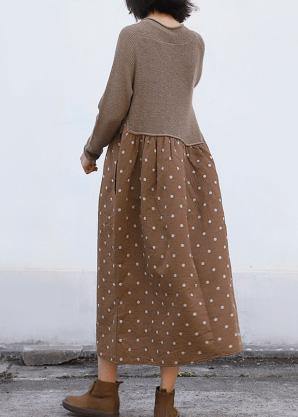 Women's Tunic Sweater Brown Cotton Linen Blend - 4