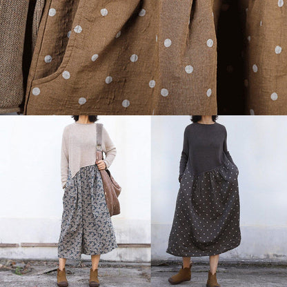 Women's Tunic Sweater Brown Cotton Linen Blend - 5