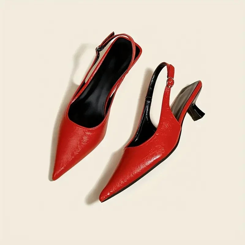 Women's Pointed-Toe Slingback Kitten Heels in Wine Red – Product view | Hensley London