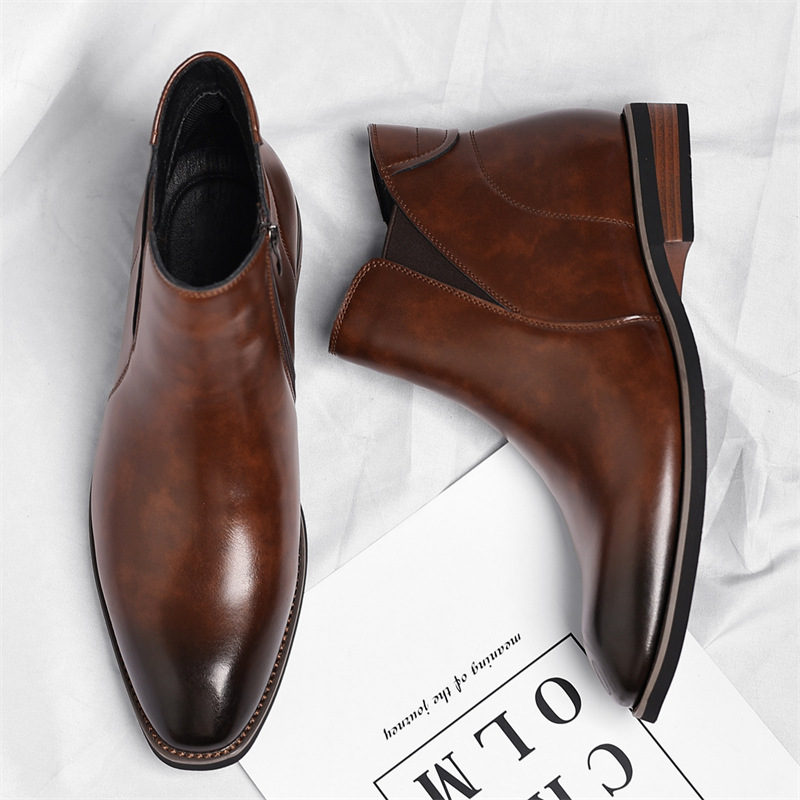 Men's Leather Chelsea Boots in Brown – back view | Hensley London
