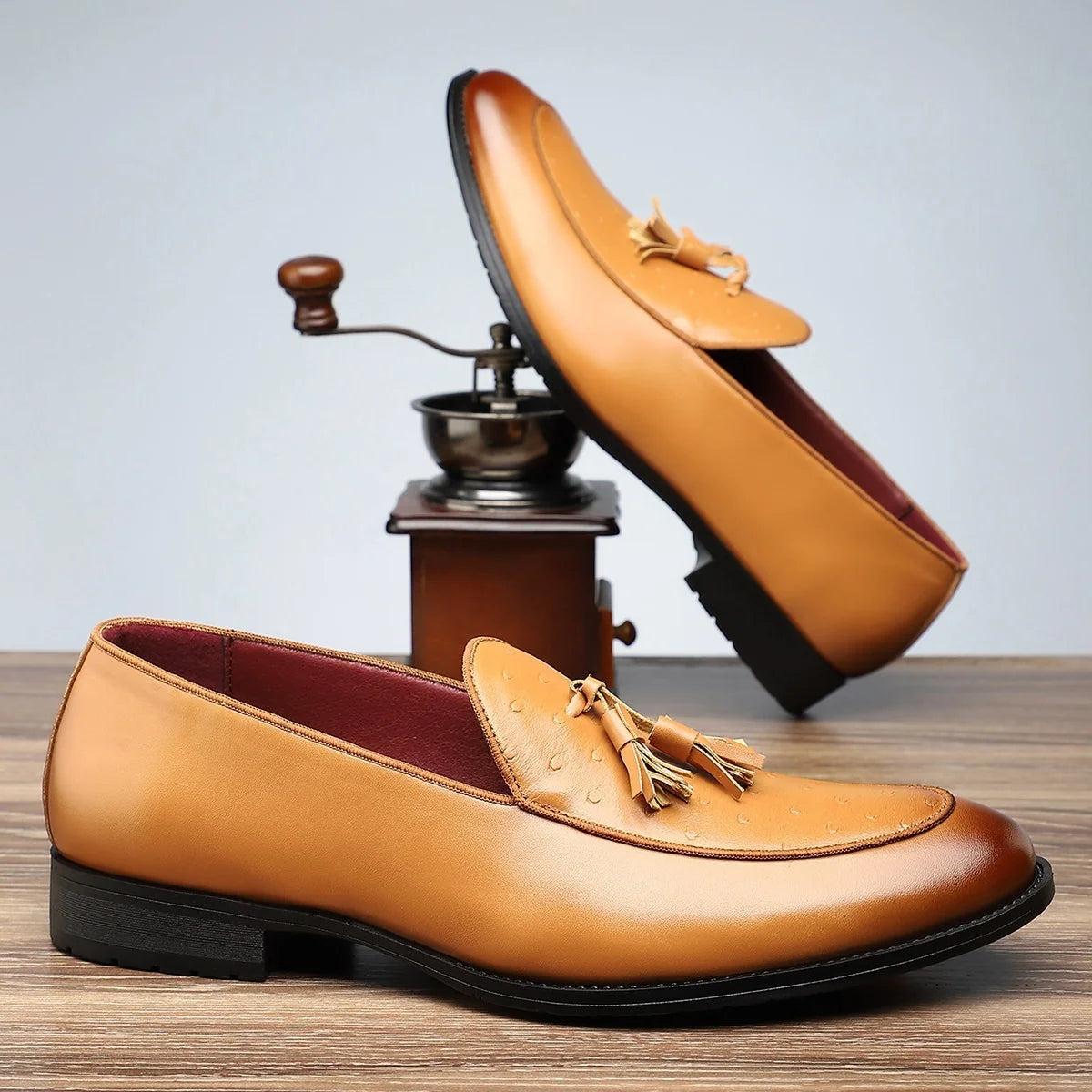 Men's Textured Tassel Loafers – product view | Hensley London