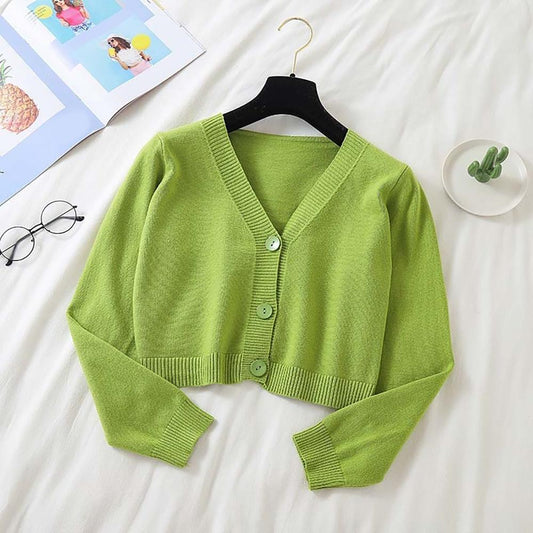 Cropped Dainty Colored Knitted Cardigan Sweater 0