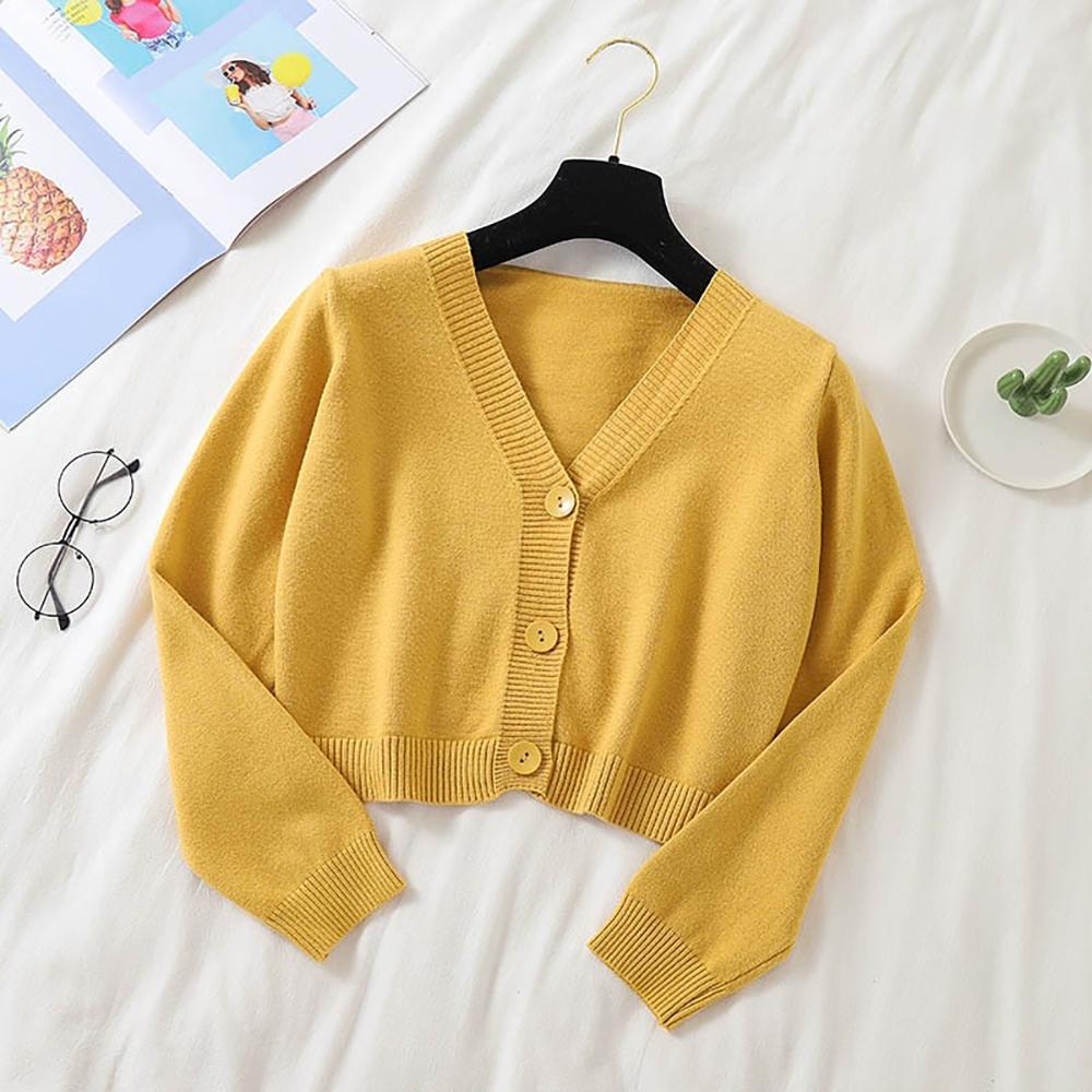 Cropped Dainty Colored Knitted Cardigan Sweater 10