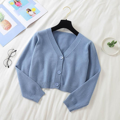 Cropped Dainty Colored Knitted Cardigan Sweater 11