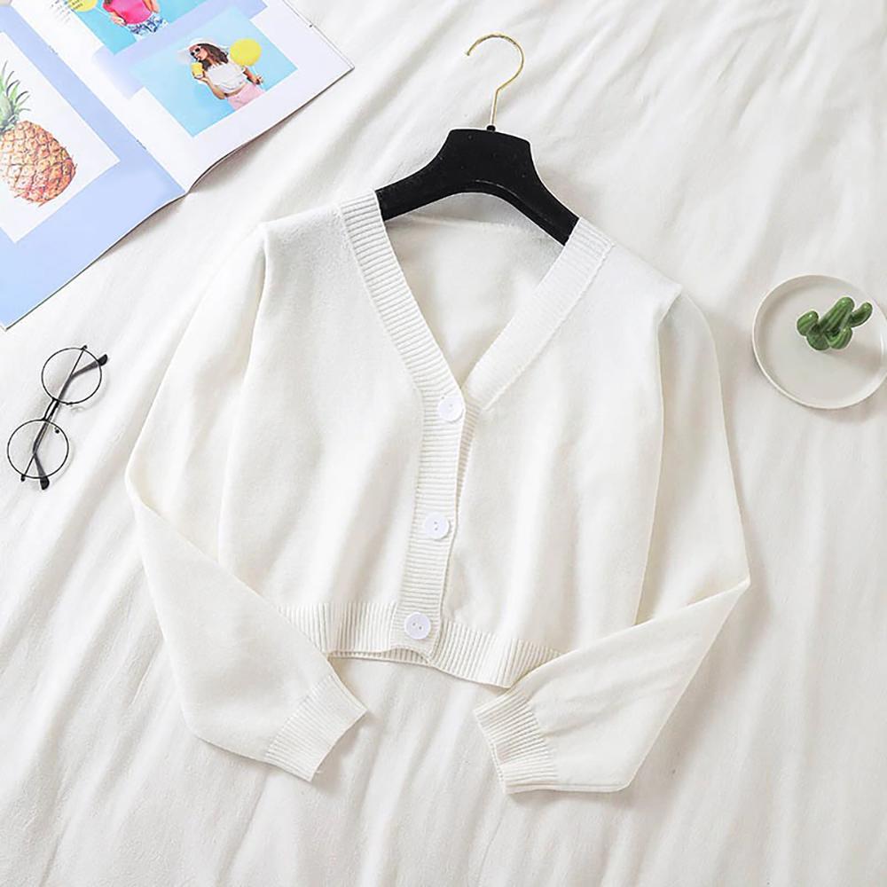 Cropped Dainty Colored Knitted Cardigan Sweater 9