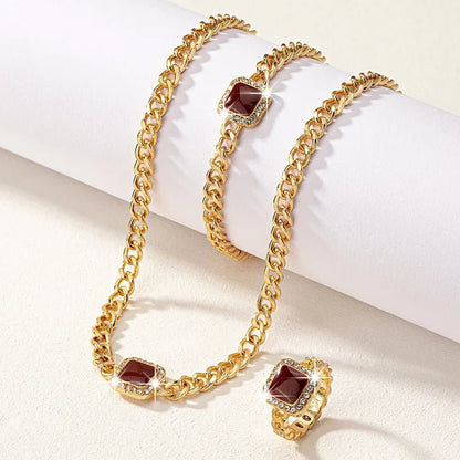Cuban Square Diamond Jewelry Set – Necklace, Bracelet, and Ring with Adjustable Lengths in Black, White, or Red 5