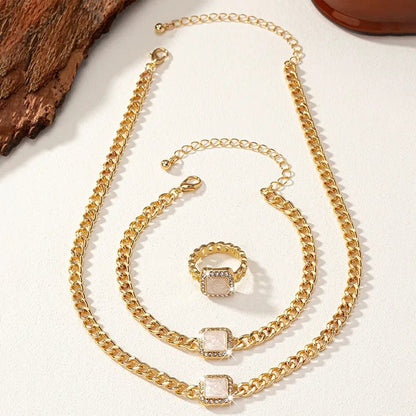Cuban Square Diamond Jewelry Set – Necklace, Bracelet, and Ring with Adjustable Lengths in Black, White, or Red 8