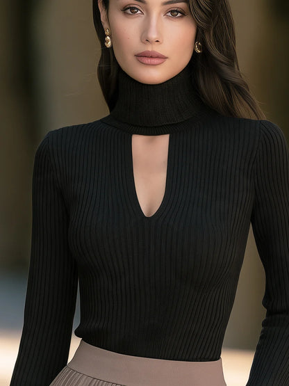 Women's Cut-Out Turtleneck Ribbed Sweater – product view 3