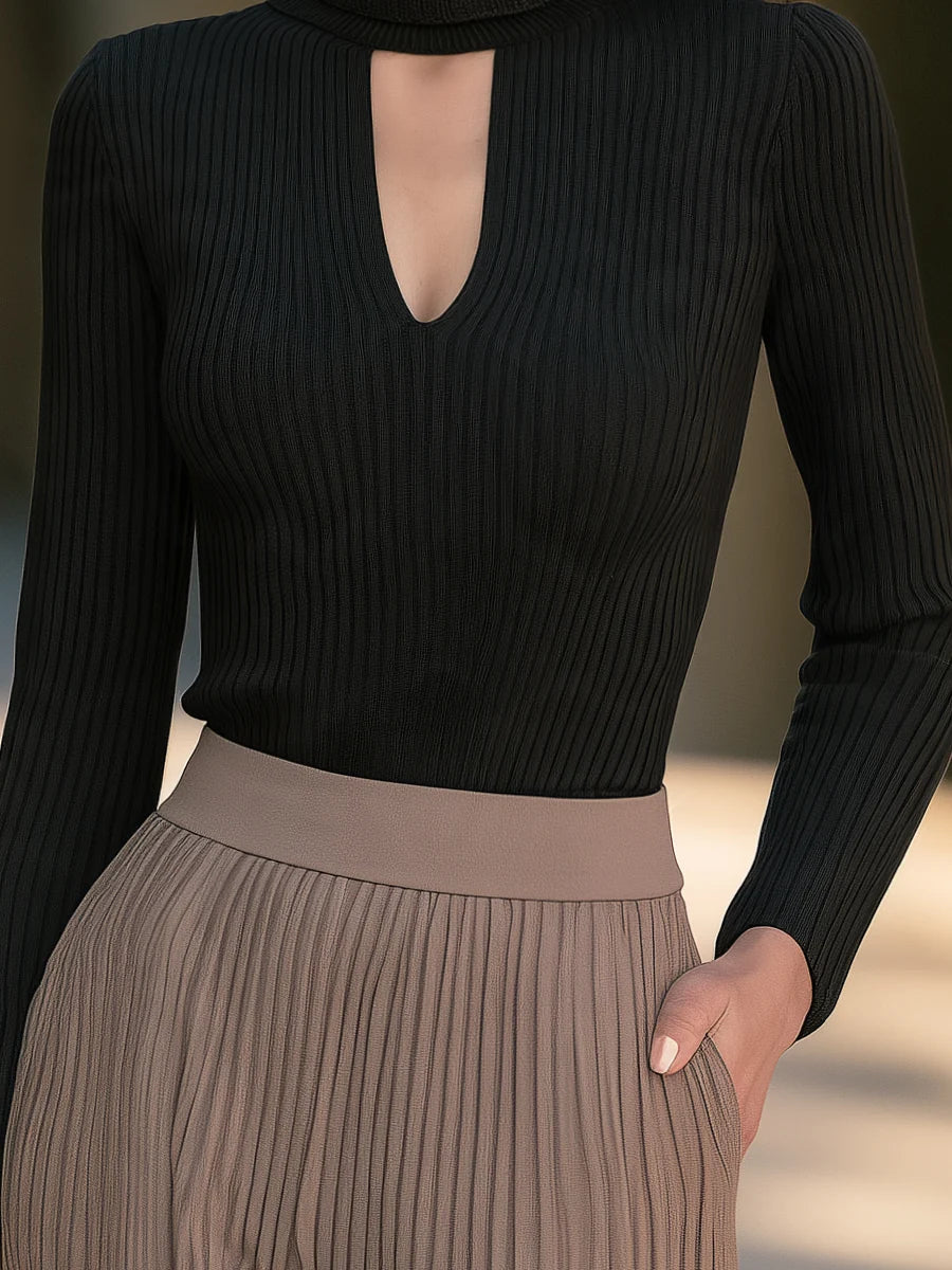 Women's Cut-Out Turtleneck Ribbed Sweater – product view 4