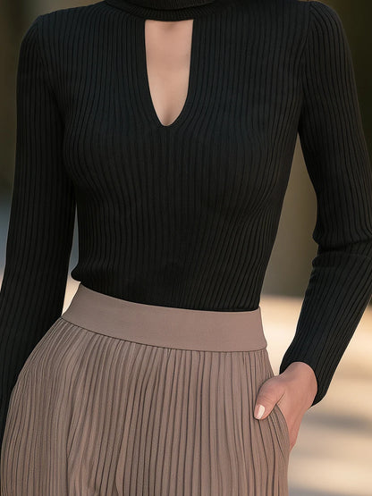 Women's Cut-Out Turtleneck Ribbed Sweater – product view 4
