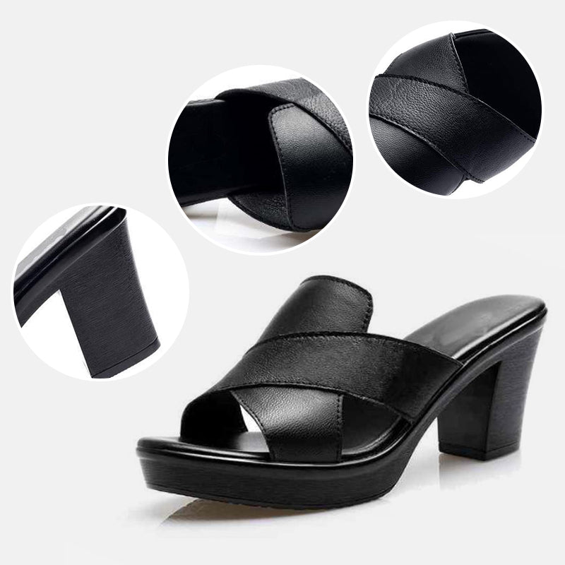 Women's Faux Leather Comfort Sandals - worn view | Hensley London