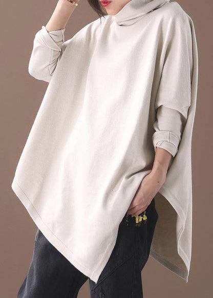Women's Blouse Beige Cotton High Neck Asymmetric Hem - 1