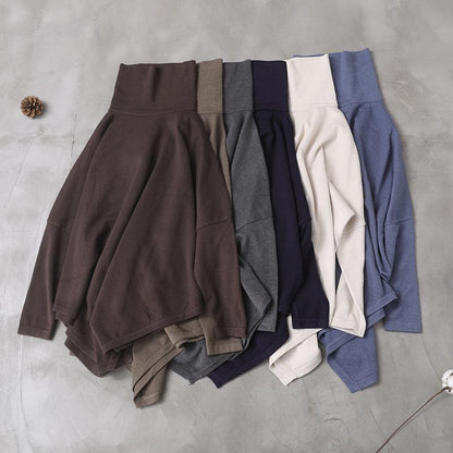 Women's Blouse Beige Cotton High Neck Asymmetric Hem - 5