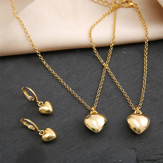 Women's Jewelry Set Gold Dainty Balloon Heart Necklace Bracelet Earrings - 1