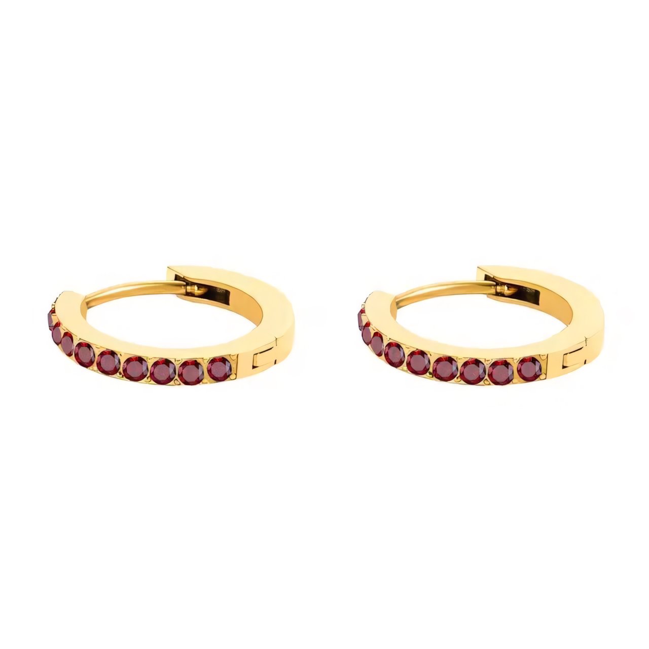 Women's Gold Hoop Earrings with Birthstone Stainless Steel Huggie Design - 1