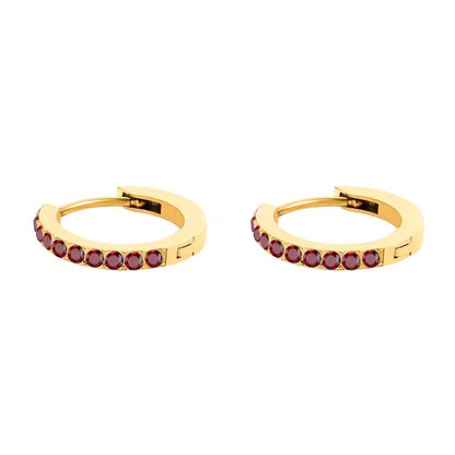 Women's Gold Hoop Earrings with Birthstone Stainless Steel Huggie Design - 1