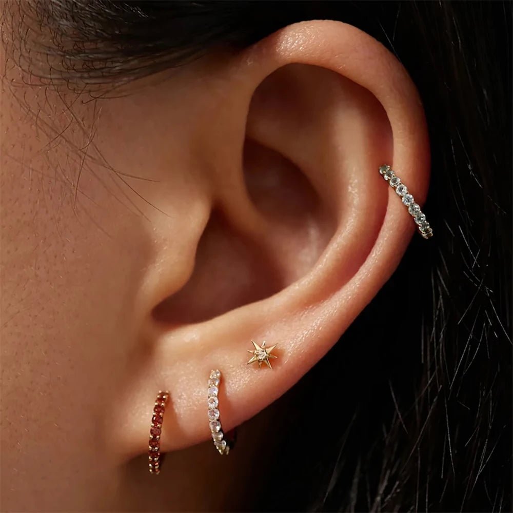 Women's Gold Hoop Earrings with Birthstone Stainless Steel Huggie Design - 2