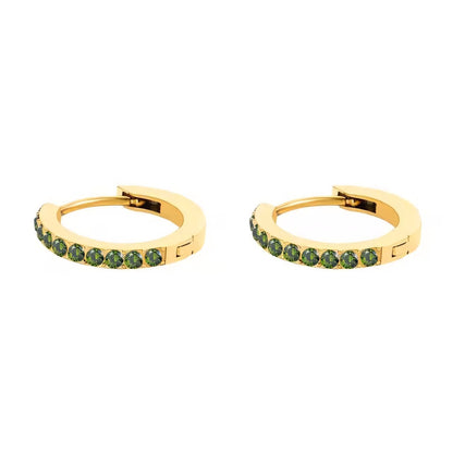 Women's Gold Hoop Earrings with Birthstone Stainless Steel Huggie Design - 11