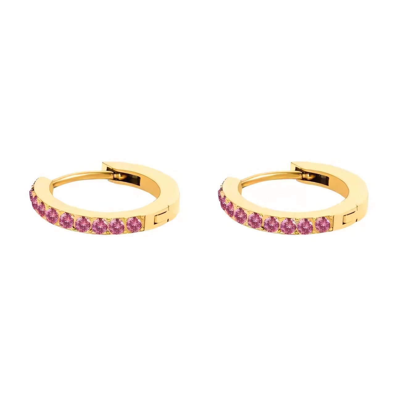 Women's Gold Hoop Earrings with Birthstone Stainless Steel Huggie Design - 12