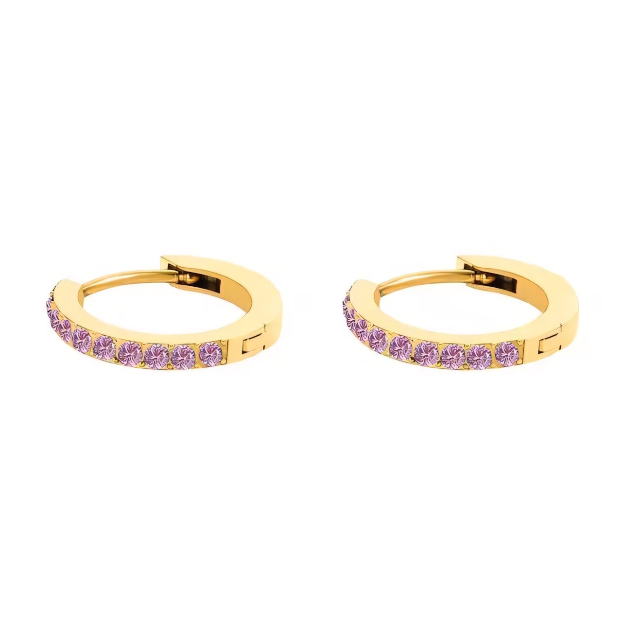 Women's Gold Hoop Earrings with Birthstone Stainless Steel Huggie Design - 13