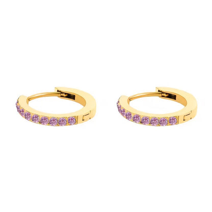 Women's Gold Hoop Earrings with Birthstone Stainless Steel Huggie Design - 13