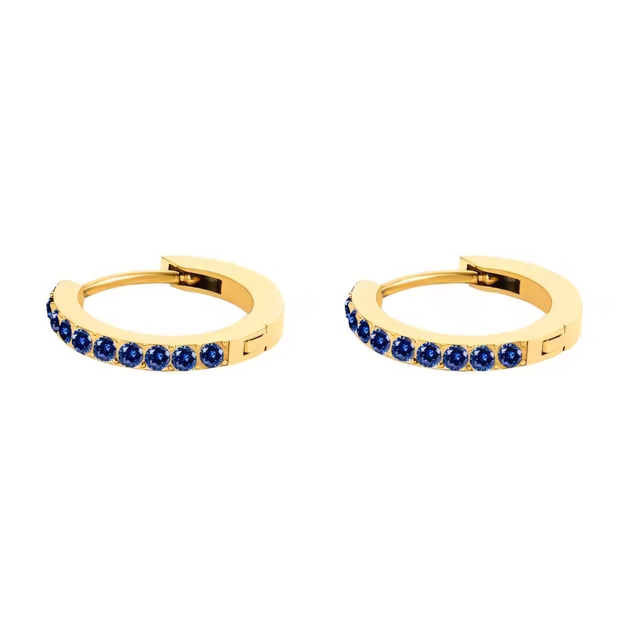 Women's Gold Hoop Earrings with Birthstone Stainless Steel Huggie Design - 14