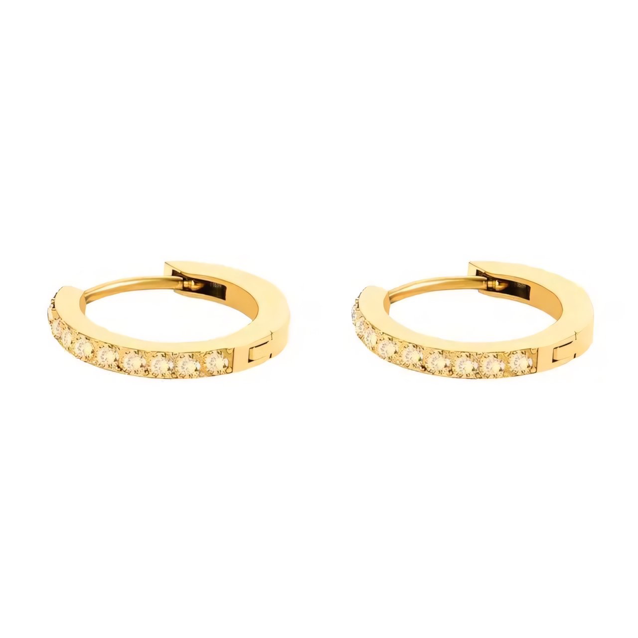 Women's Gold Hoop Earrings with Birthstone Stainless Steel Huggie Design - 15