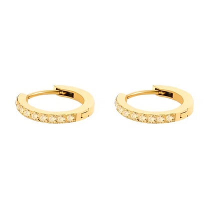 Women's Gold Hoop Earrings with Birthstone Stainless Steel Huggie Design - 15