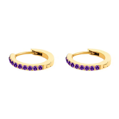 Women's Gold Hoop Earrings with Birthstone Stainless Steel Huggie Design - 16