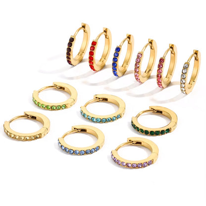 Women's Gold Hoop Earrings with Birthstone Stainless Steel Huggie Design - 5