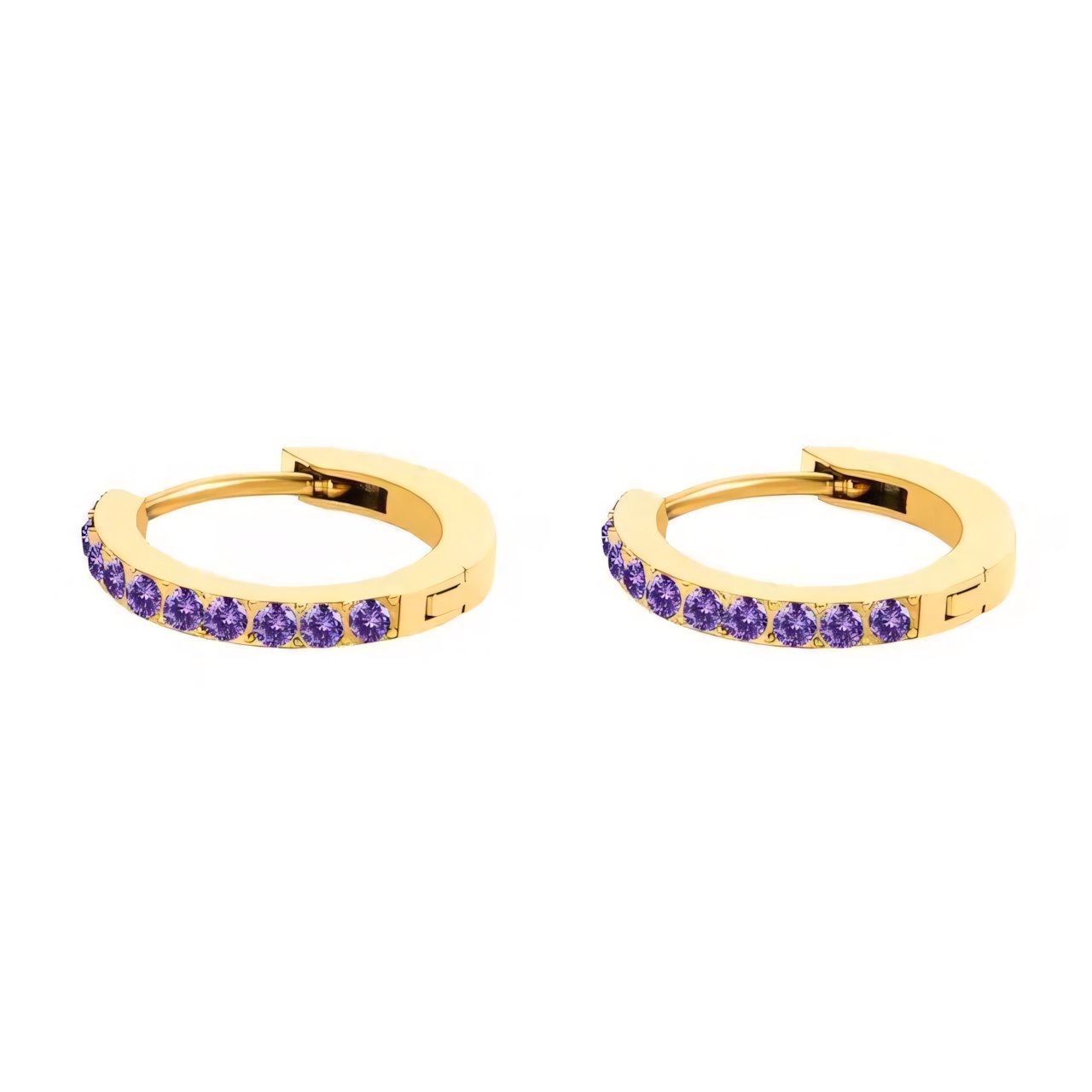 Women's Gold Hoop Earrings with Birthstone Stainless Steel Huggie Design - 6
