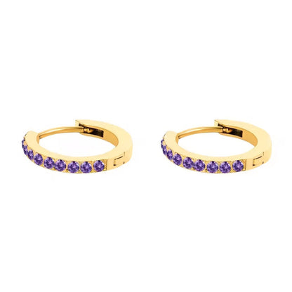 Women's Gold Hoop Earrings with Birthstone Stainless Steel Huggie Design - 6