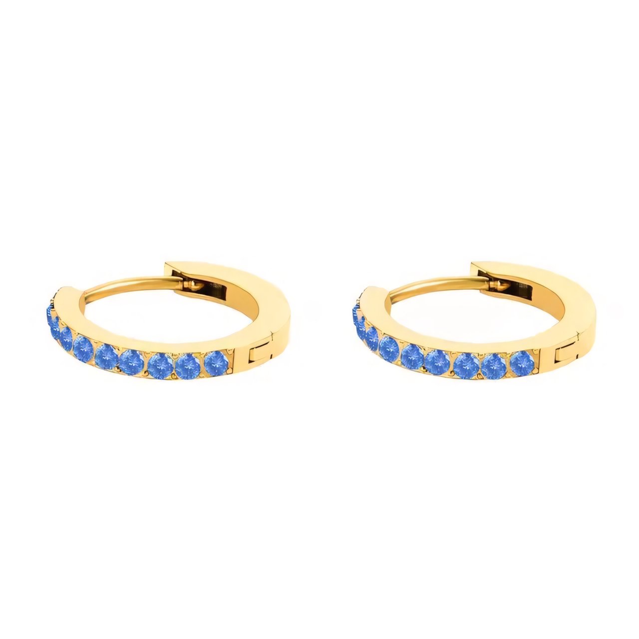 Women's Gold Hoop Earrings with Birthstone Stainless Steel Huggie Design - 7