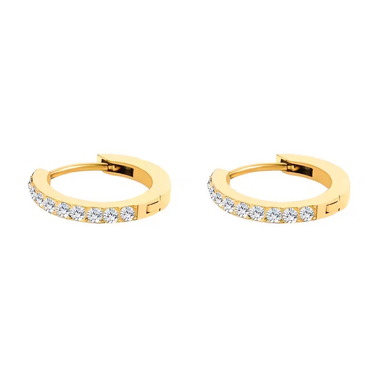 Women's Gold Hoop Earrings with Birthstone Stainless Steel Huggie Design - 8